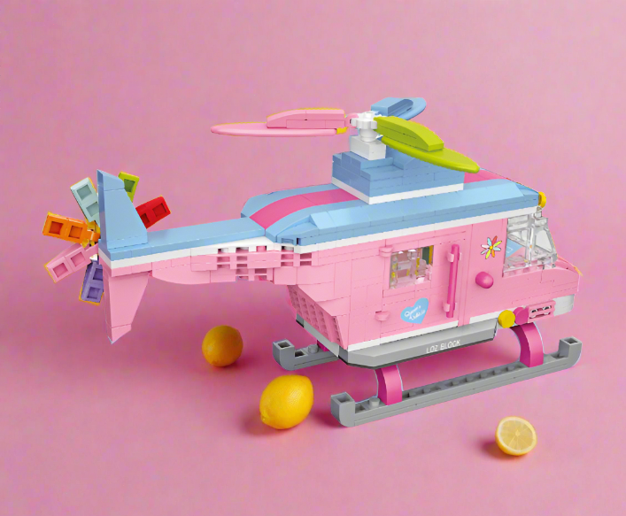Pink Helicopter Building Block Puzzle Toy