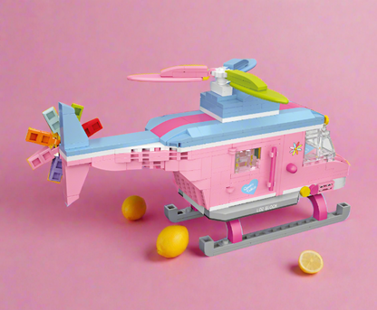Pink Helicopter Building Block Puzzle Toy