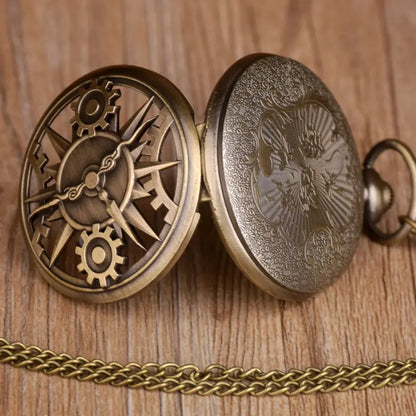Steampunk Gear Movement Quartz Pocket Watch With Chain