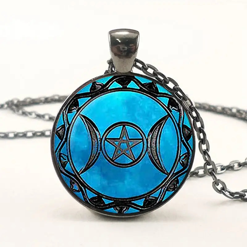 Blue Moon Witch or Fire Pentagram Pendant