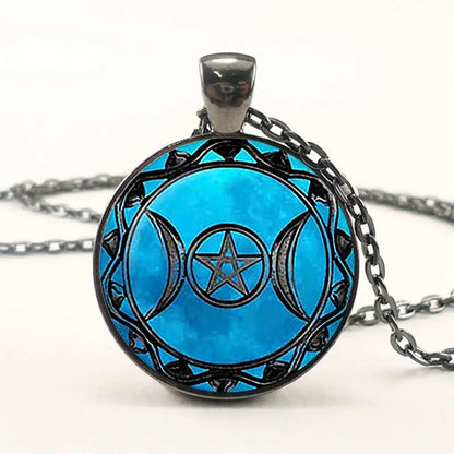 Blue Moon Witch or Fire Pentagram Pendant