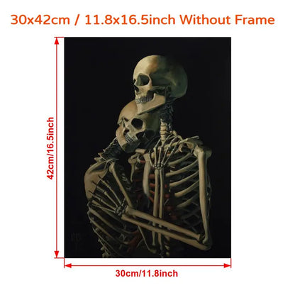Wall Art - A3 Canvas Hugging Skeleton Couple