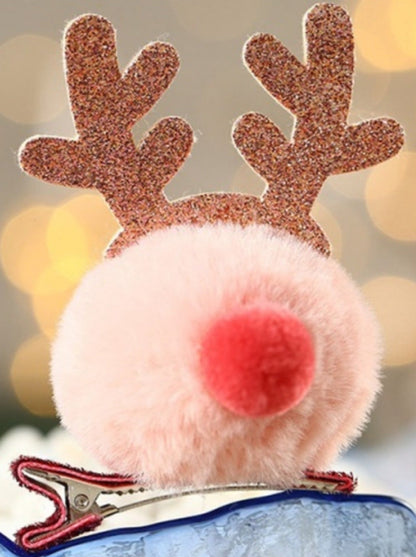 Girls Oh Deer Fuzzy Reindeer Nose Hairclip
