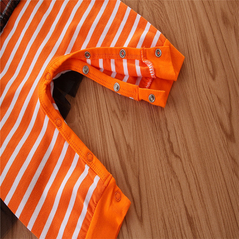 Baby Girls Striped Cartoon Bow Halloween Jumpsuits Headwear