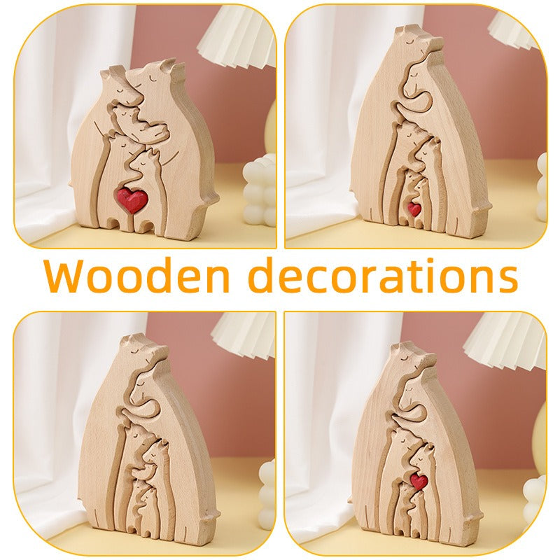 Mother's Day Teddy Bear Family Wooden Ornaments