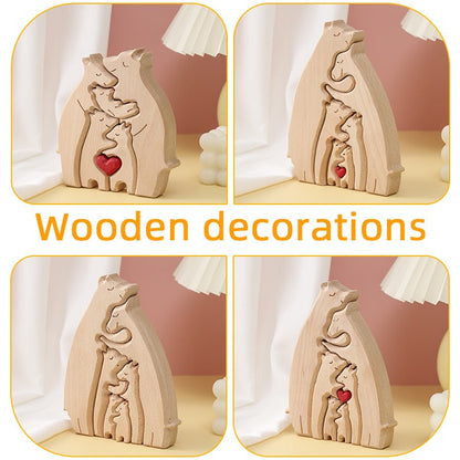 Mother's Day Teddy Bear Family Wooden Ornaments
