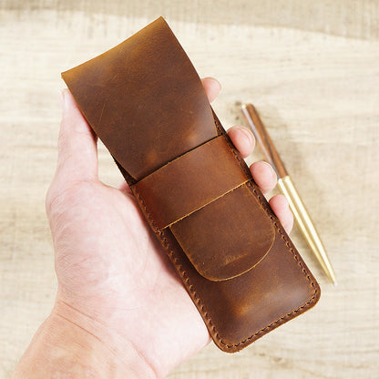 Retro Simple Handmade Genuine Leather Pen Bag