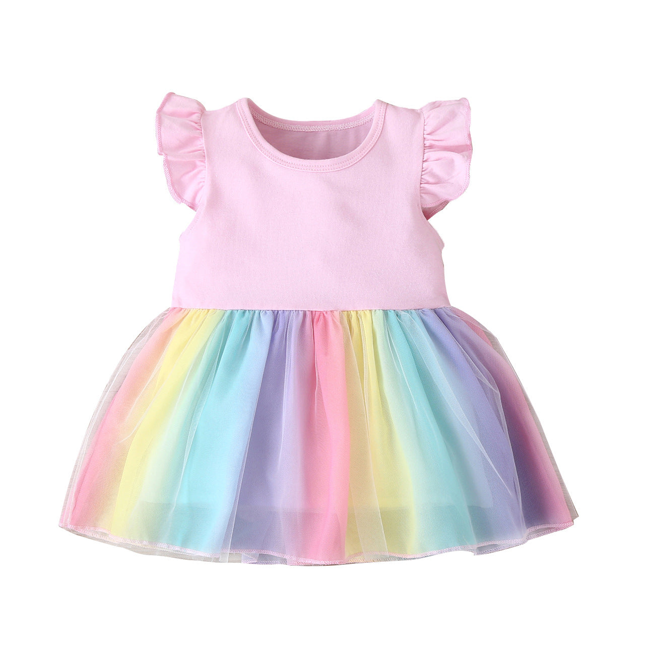 Girls Mesh Rainbow Dress Cotton Baby Clothes