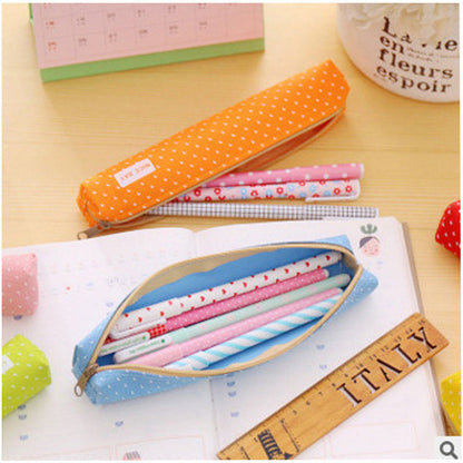 Long Polka Dot Canvas Pencil Case