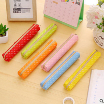 Long Polka Dot Canvas Pencil Case