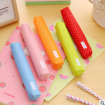 Long Polka Dot Canvas Pencil Case