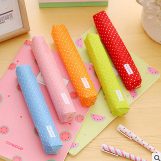 Long Polka Dot Canvas Pencil Case