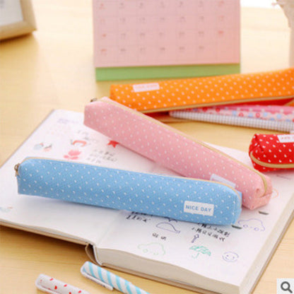 Long Polka Dot Canvas Pencil Case