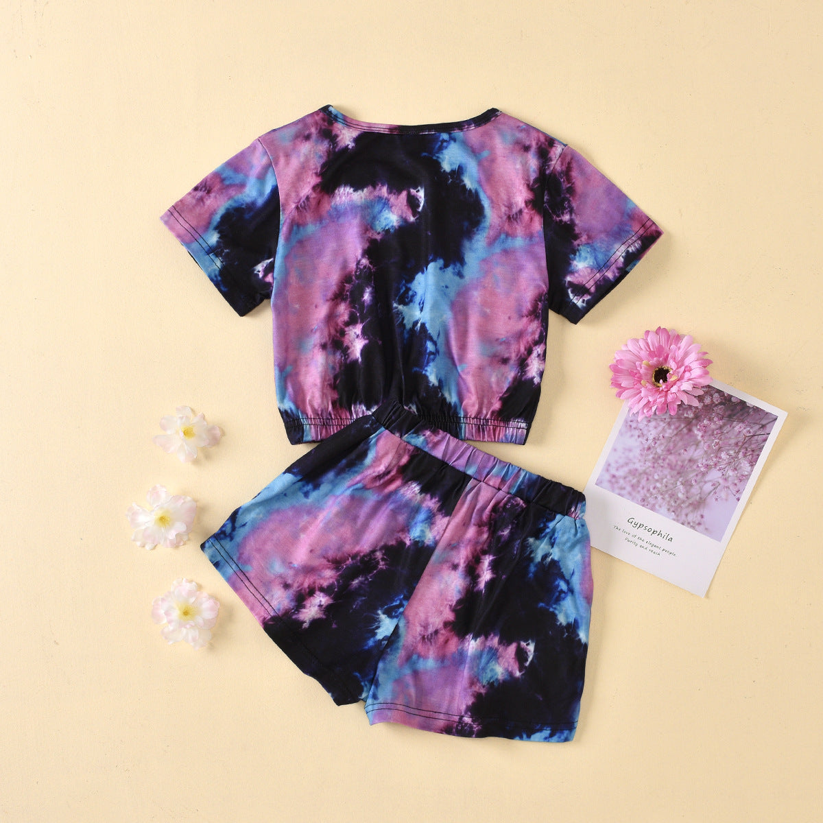 Tie Dye Round Neck Tape Top+Short Shorts Baby Clothes