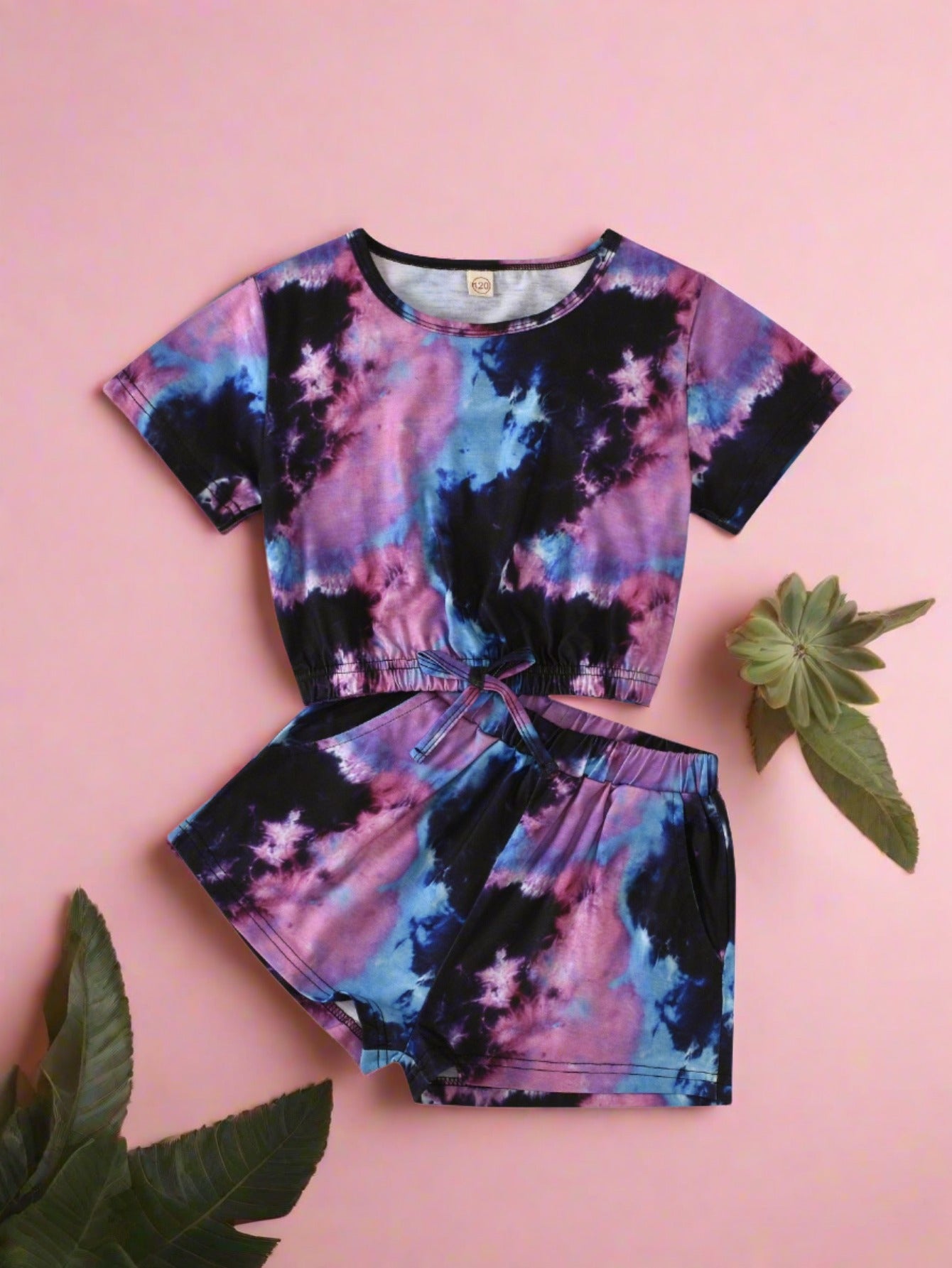 Tie Dye Round Neck Tape Top+Short Shorts Baby Clothes