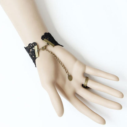 Vintage Black Gothic Steampunk Red Ruby Gemstone Lace Crochet Bracelet