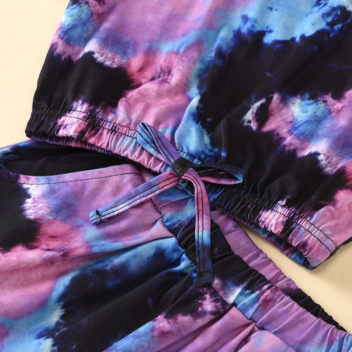 Tie Dye Round Neck Tape Top+Short Shorts Baby Clothes