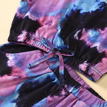 Tie Dye Round Neck Tape Top+Short Shorts Baby Clothes
