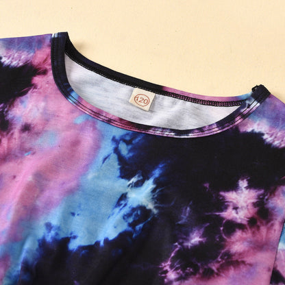 Tie Dye Round Neck Tape Top+Short Shorts Baby Clothes