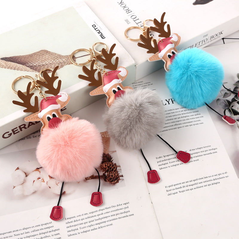 Christmas Elk Plush Ball Keychain