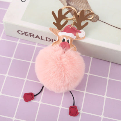 Christmas Elk Plush Ball Keychain