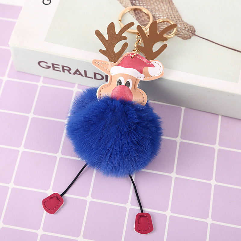 Christmas Elk Plush Ball Keychain