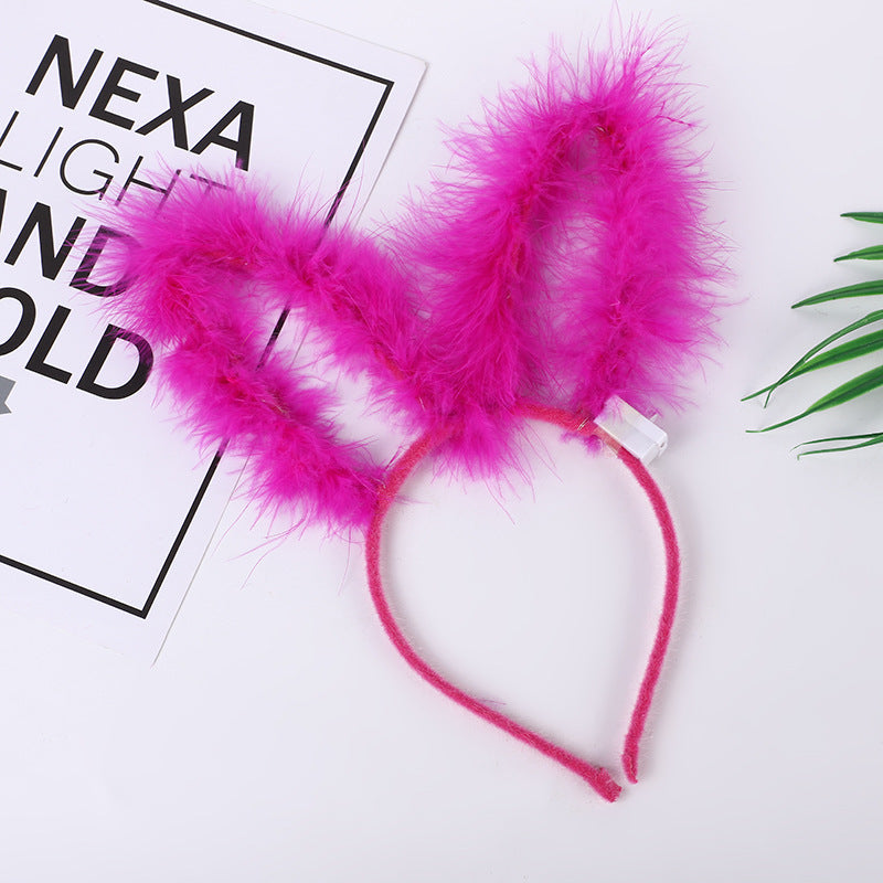 Wholesale Plush Rabbit Ears Cat Ears Antlers Gold Feather Garland Lantern Headband