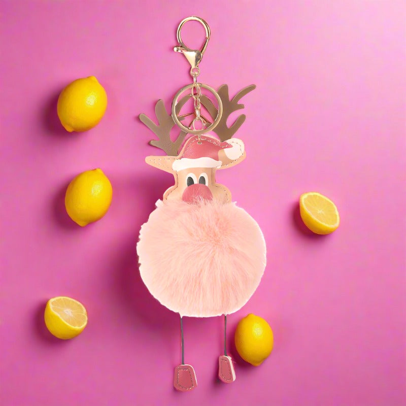 Christmas Elk Plush Ball Keychain