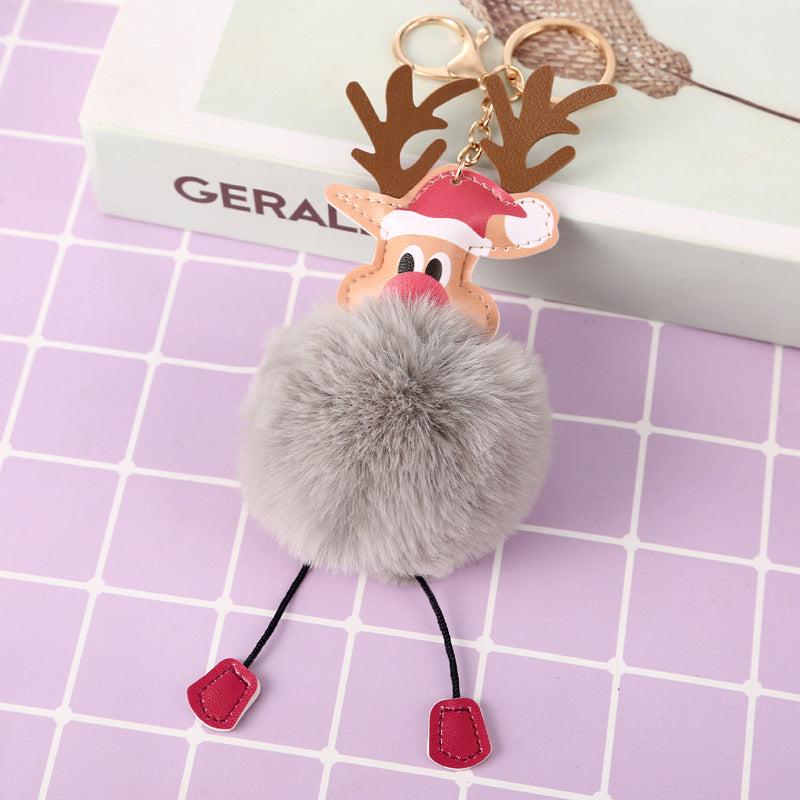 Christmas Elk Plush Ball Keychain
