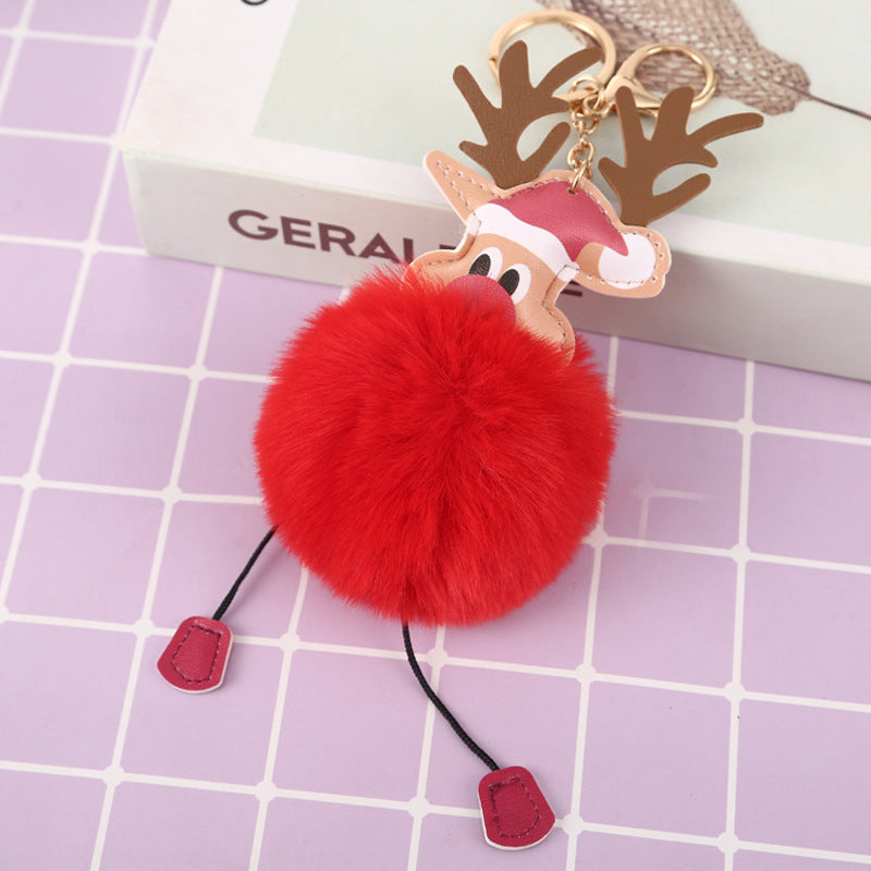 Christmas Elk Plush Ball Keychain