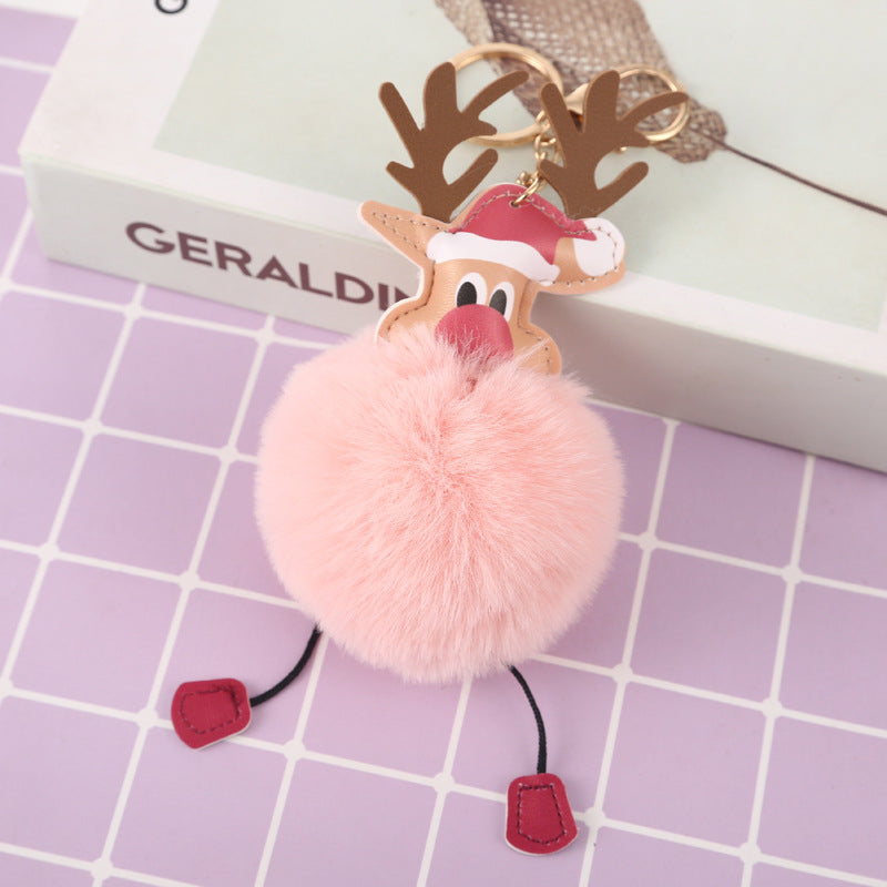 Christmas Elk Plush Ball Keychain