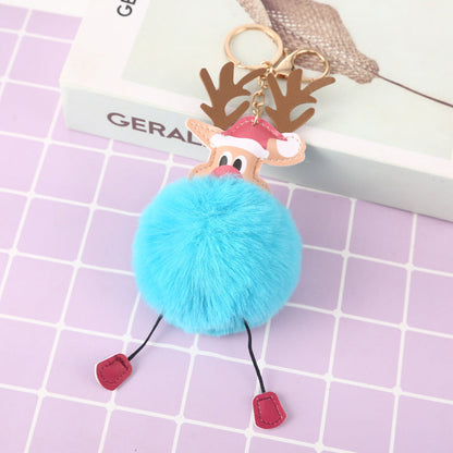 Christmas Elk Plush Ball Keychain