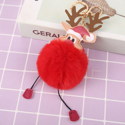 Christmas Elk Plush Ball Keychain