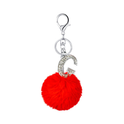 Diamond Alloy Letter Fur Ball Keychain