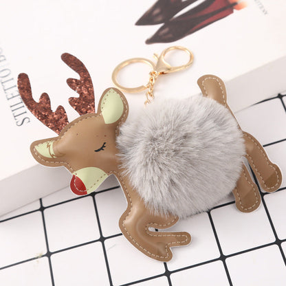 PU Christmas Plush Ball Keychain