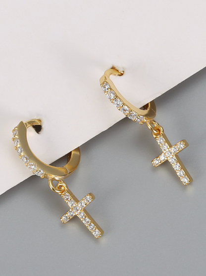 Dazzling Divine Cross Drop Earrings