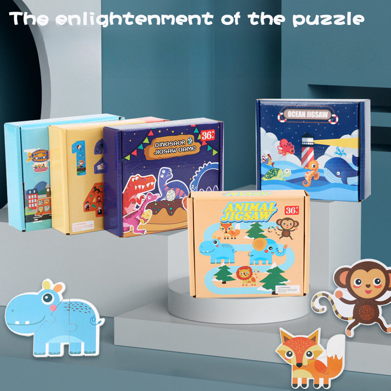 Wholesale Children's Wooden Three-dimensional Early Education Enlightenment Cartoon Animal Digital Cognitive Assembling Puzzle Toy