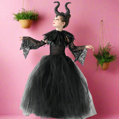 Evil Witch Black Halloween Costume Tulle Dress Set