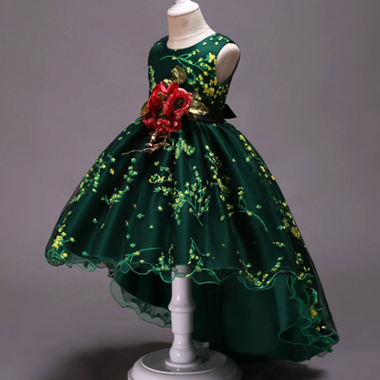 Rose Patch Floral Printed Girls Fashion Party Dress