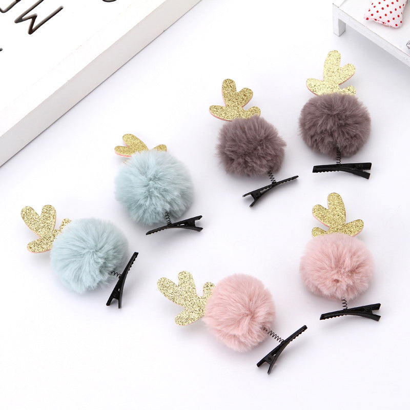 1 Pack Kid Girl Xmas Pom Pom Hair Clips Wholesale