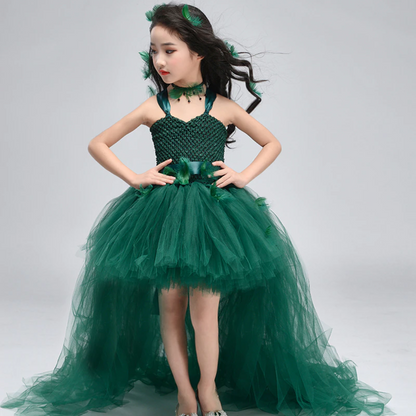 Trailing Green Fairy Halloween Costume Tutu Dress Set