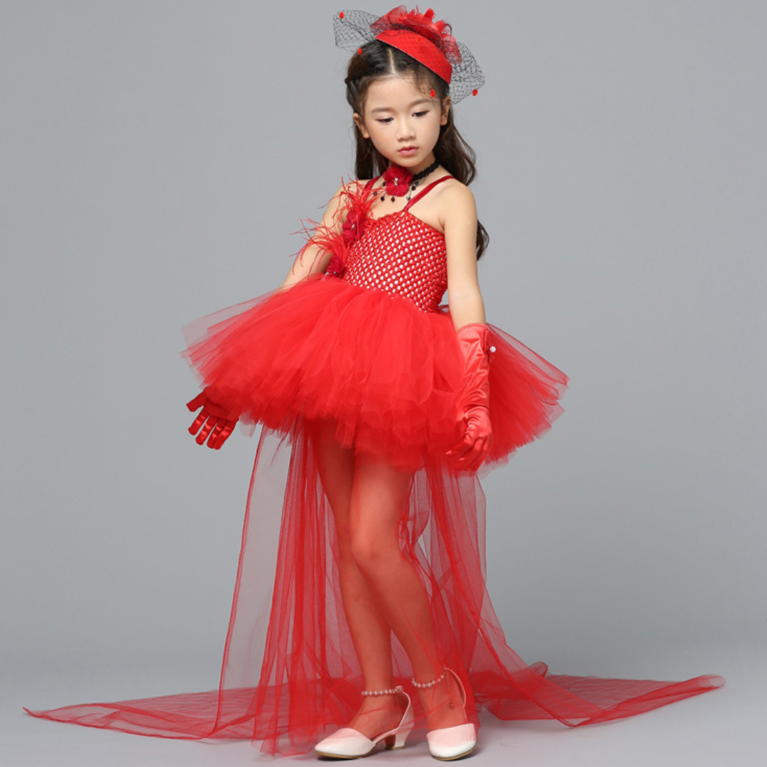 Trailing Red Pop Princess Halloween Tulle Costume Dress Set