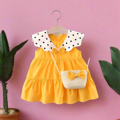 Baby Girls Polka dots Bow Print Dresses And Bag Wholesale