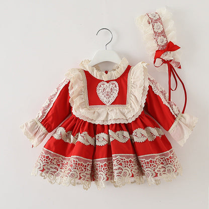 Baby Kid Girls Love heart Bow Princess Dresses And Headwear