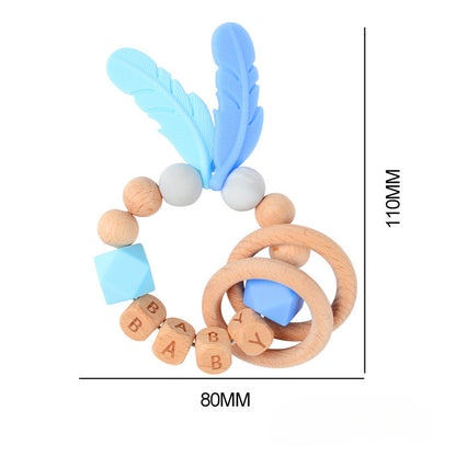 Baby Wooden Teether Bracelet Rattle Silicone Bead Micro Stick TOY