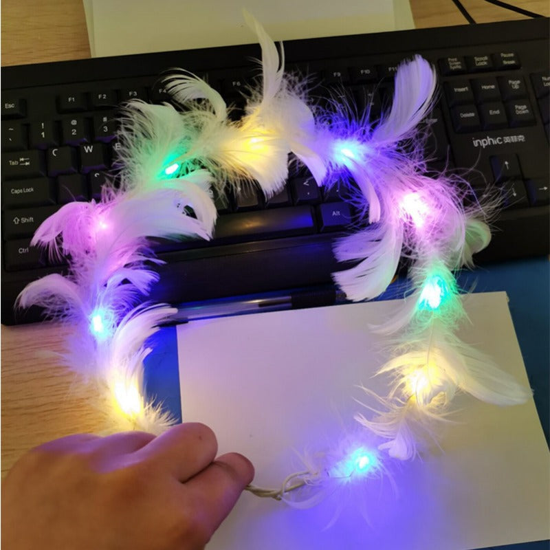 Wholesale Plush Angel Wings Feather Glowing Hair Hoops