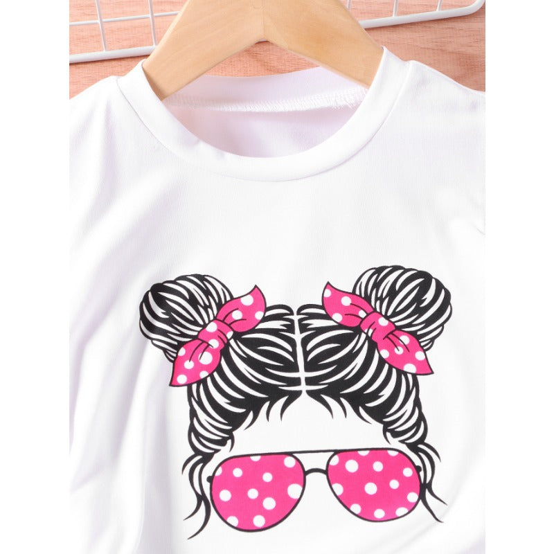 Cartoon Avatar Leg Pants Casual Polyester Two-piece Set