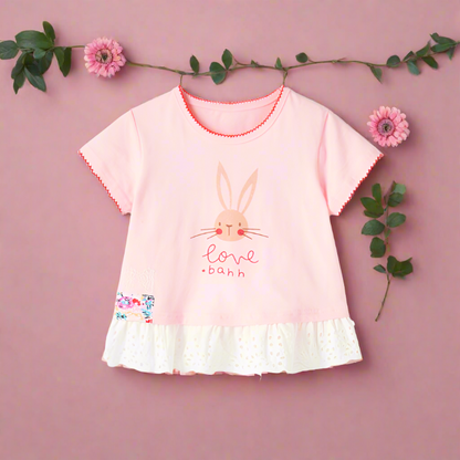 Girls Rabbit Print Half Sleeve Tops