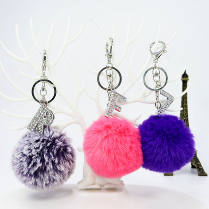 Diamond Alloy Letter Fur Ball Keychain