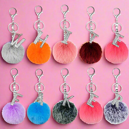 Diamond Alloy Letter Fur Ball Keychain